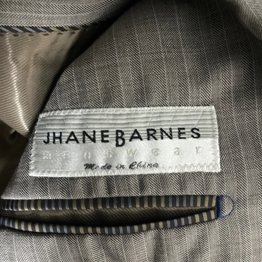 Jhane Barnes Suit Mens 44L 37x32 Brown Pinstripe Super 140s‎ Wool 2 Button
